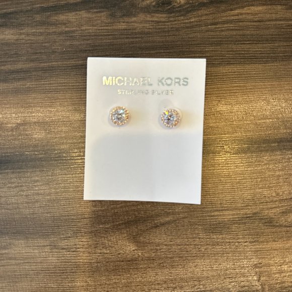 NWT Michael Kors Sterling Silver 14K rose gold studs w/pave accents-Retail $135 - Picture 4 of 4